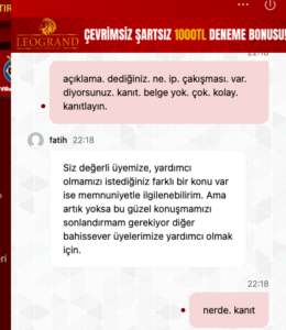 Leograndbet 1000 TL Deneme Bonusu KAZANCINI ÖDEMİYOR KİMLİK AVI! Kanıt Görseli