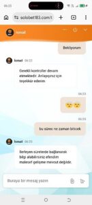 Solobet yatırım yaptım halen aktarılmadı Kanıt Görseli