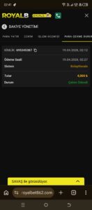 Royal bet cekim sıkıntısı Kanıt Görseli
