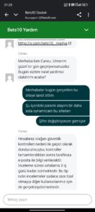 Bets10 çekim talebini güvenlik gerekçesiyle iptal ediliyor Kanıt Görseli