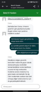 Bets10 çekim talebini güvenlik gerekçesiyle iptal ediliyor Kanıt Görseli