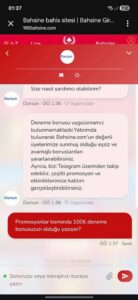 Bahsine Promosyonlar Kısmında Deneme Bonusu Olmasına Rağmen Canlı Destek Olmadığını Belirtiyor Kanıt Görseli