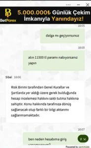 Betparex dolandırıcılığı Kanıt Görseli